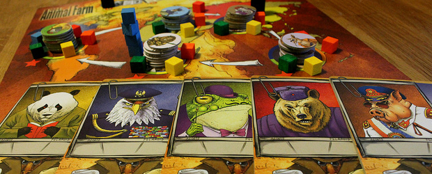 The new world leaders after the 1984 revolution: Pandas, Eagles, Frogs, Bears and Pigs. You may or may not be surprised to learn that, other than the species, nothing has changed. The world is struggling in a five-way Cold War, permanently on the brink of thermonuclear  destruction, and your goal in this game is not to save the world and bring lasting peace - except maybe by eliminating the competition. 1984: Animal Farm may be one of the games least conductive to maintaining friendship since Diplomacy.